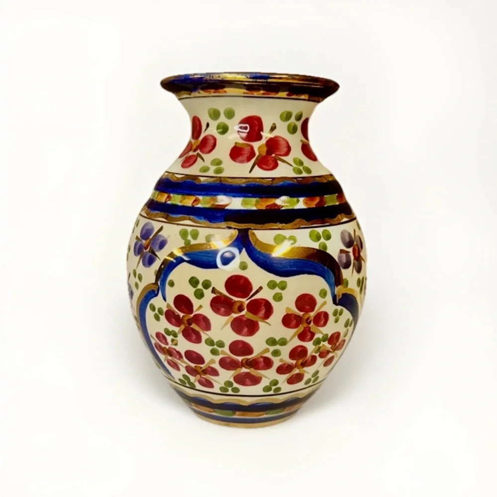 Vintage Hand Painted Floral Majolica Holland gilded Cobalt Blue Pot Vase 7” - Picture 1 of 4